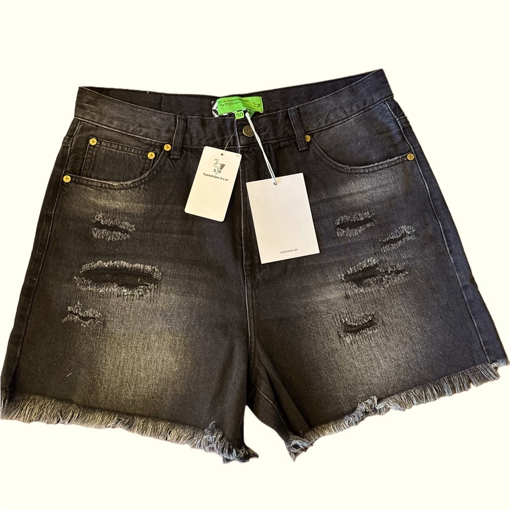 Sandrine Rose Black Frayed high waisted distressed Shorts size 30